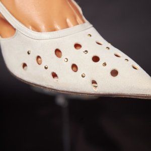 Vintage 1970s Pointed Studded Slingbacks Heels Shoes